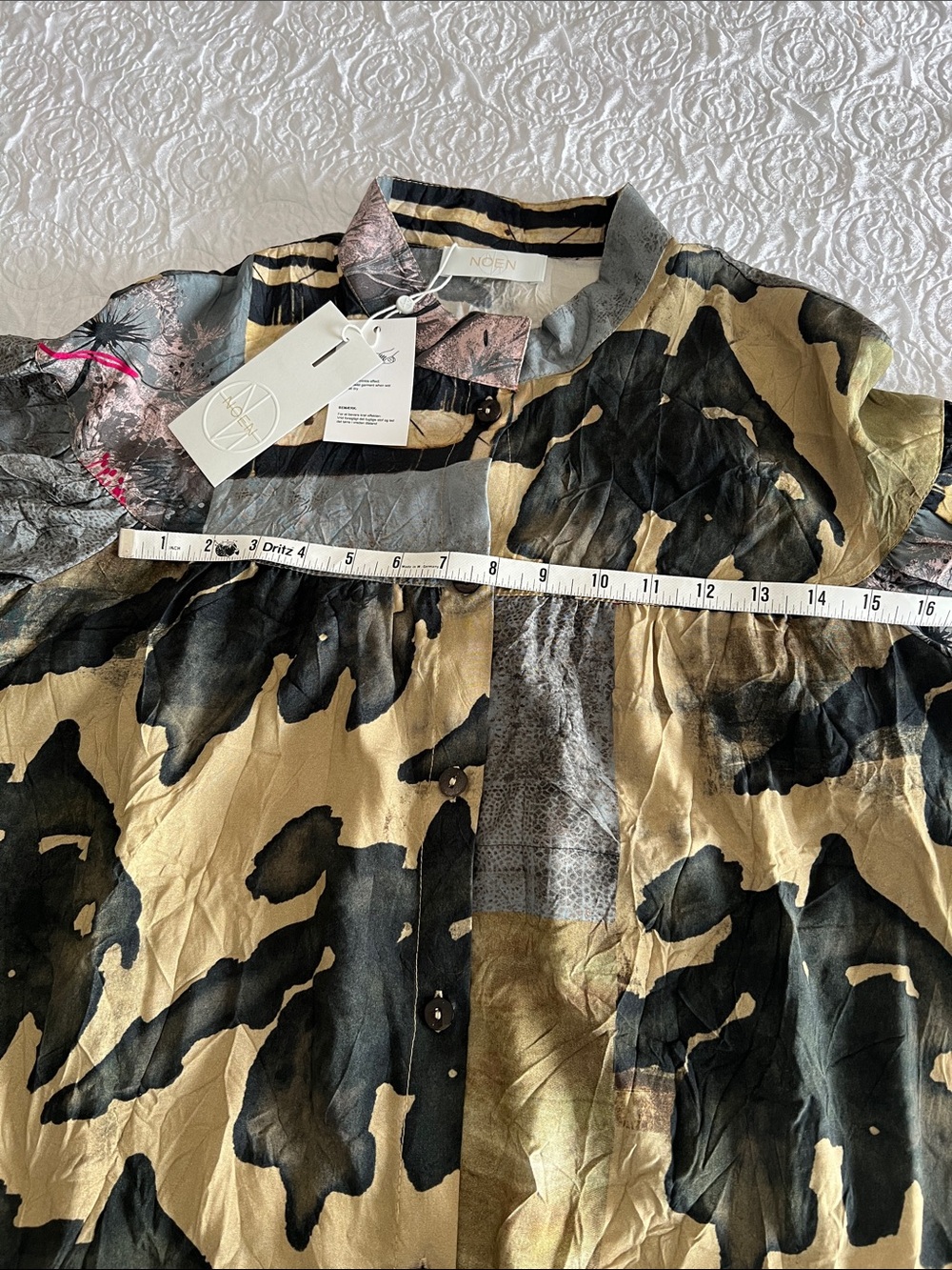 NOEN Button-Up LS Shirt Blouse Multi Abstract Botanical Print Women's Size 10 - Picture 10 of 15